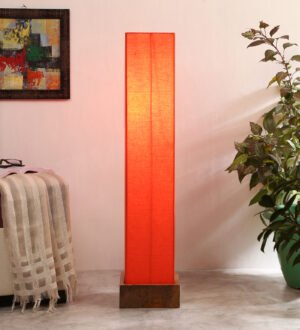 Ambika Home Signature Royale Orange Shade Premium Floor Lamp with Wooden Base | Luxury Designer Lighting | E27 Holder Included Bulb