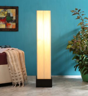 Ambika Home Elite Opulence Off-white Shade Premium Floor Lamp with Wooden Base | Luxury Designer Lighting | E27 Holder Included Bulb