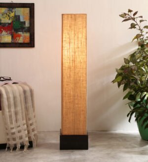 Ambika Home Majestic Aura Beige Shade Premium Floor Lamp with Wooden Base | Luxury Designer Lighting | E27 Holder Included Bulb
