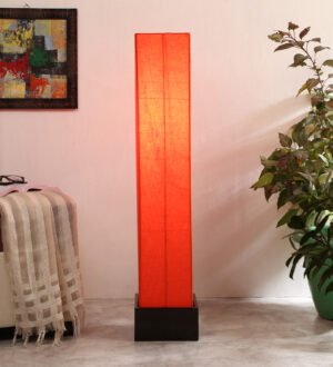 Ambika Home Noble Horizon Orange Shade Premium Floor Lamp with Wooden Base | Luxury Designer Lighting | E27 Holder Included Bulb