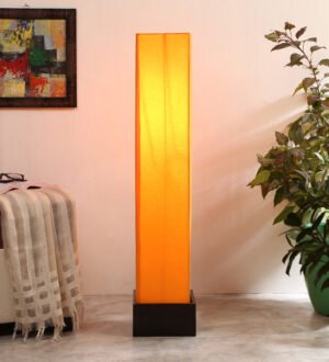 Ambika Home Royal Serenity Yellow Shade Premium Floor Lamp with Wooden Base | Luxury Designer Lighting | E27 Holder Included Bulb