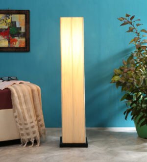 Ambika Home Platinum Manor Off-white Shade Premium Floor Lamp with Wooden Base | Luxury Designer Lighting | E27 Holder Included Bulb