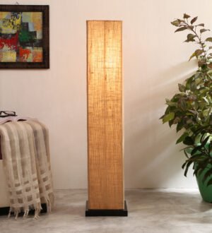 Ambika Home Ornate Luxe Beige Shade Premium Floor Lamp with Wooden Base | Luxury Designer Lighting | E27 Holder Included Bulb