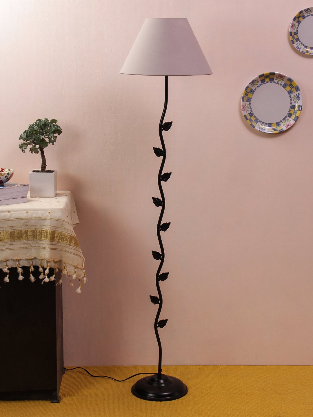 Ambika Home Iron Leaf Floor Lamp with Grey Conical Shade, Powder Coated Metal Standing Lamp for Guest Room, Reading Corner & Luxury Interiors - Image 2