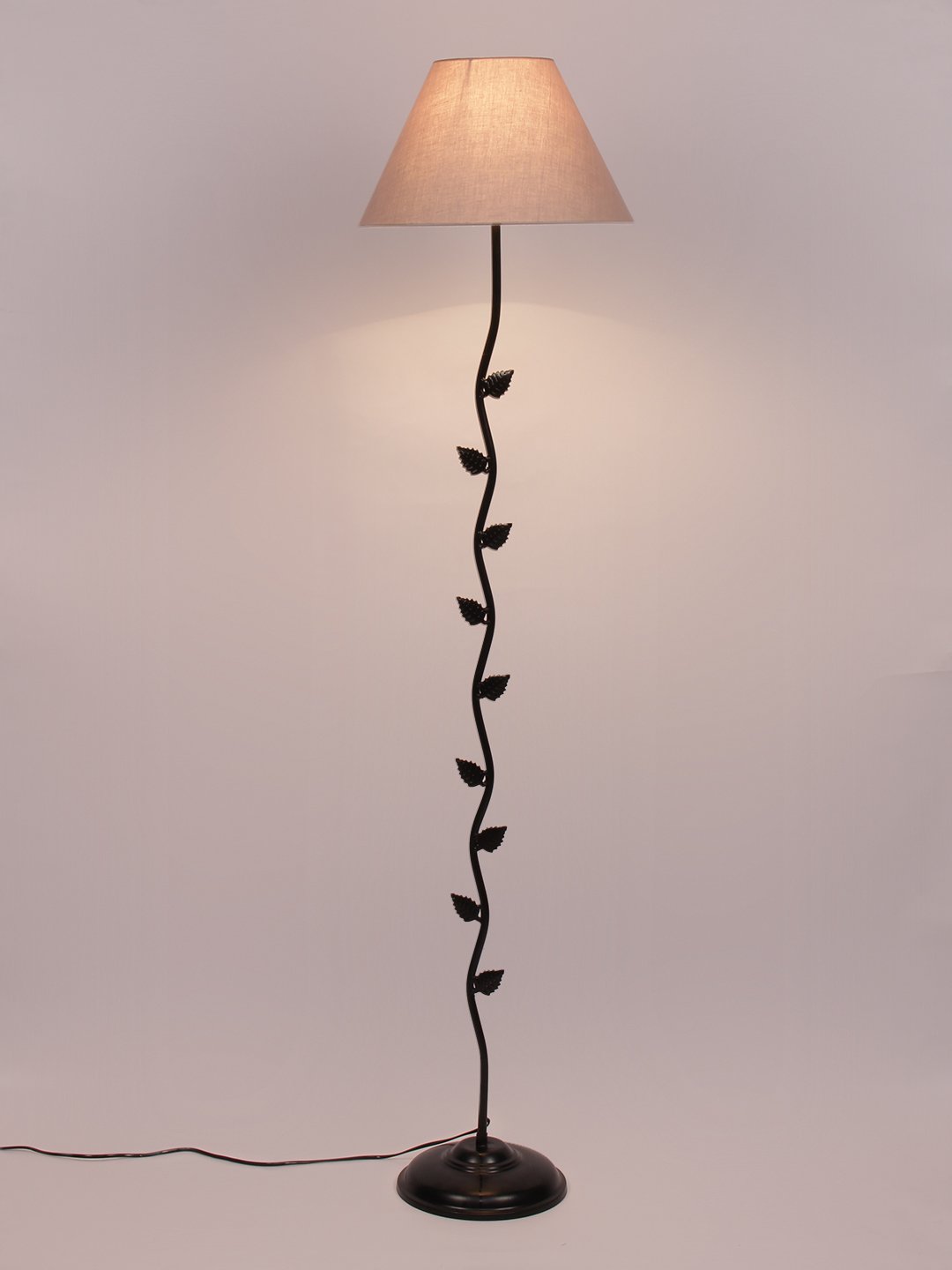Ambika Home Iron Leaf Floor Lamp with Grey Conical Shade, Powder Coated Metal Standing Lamp for Guest Room, Reading Corner & Luxury Interiors - Image 4