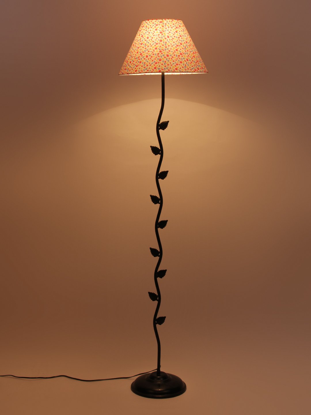 Ambika Home Iron Leaf Floor Lamp with Printed Cotton Conical Shade, Powder Coated Metal Standing Lamp for Living Room, Hallway & Luxury Interiors - Image 3