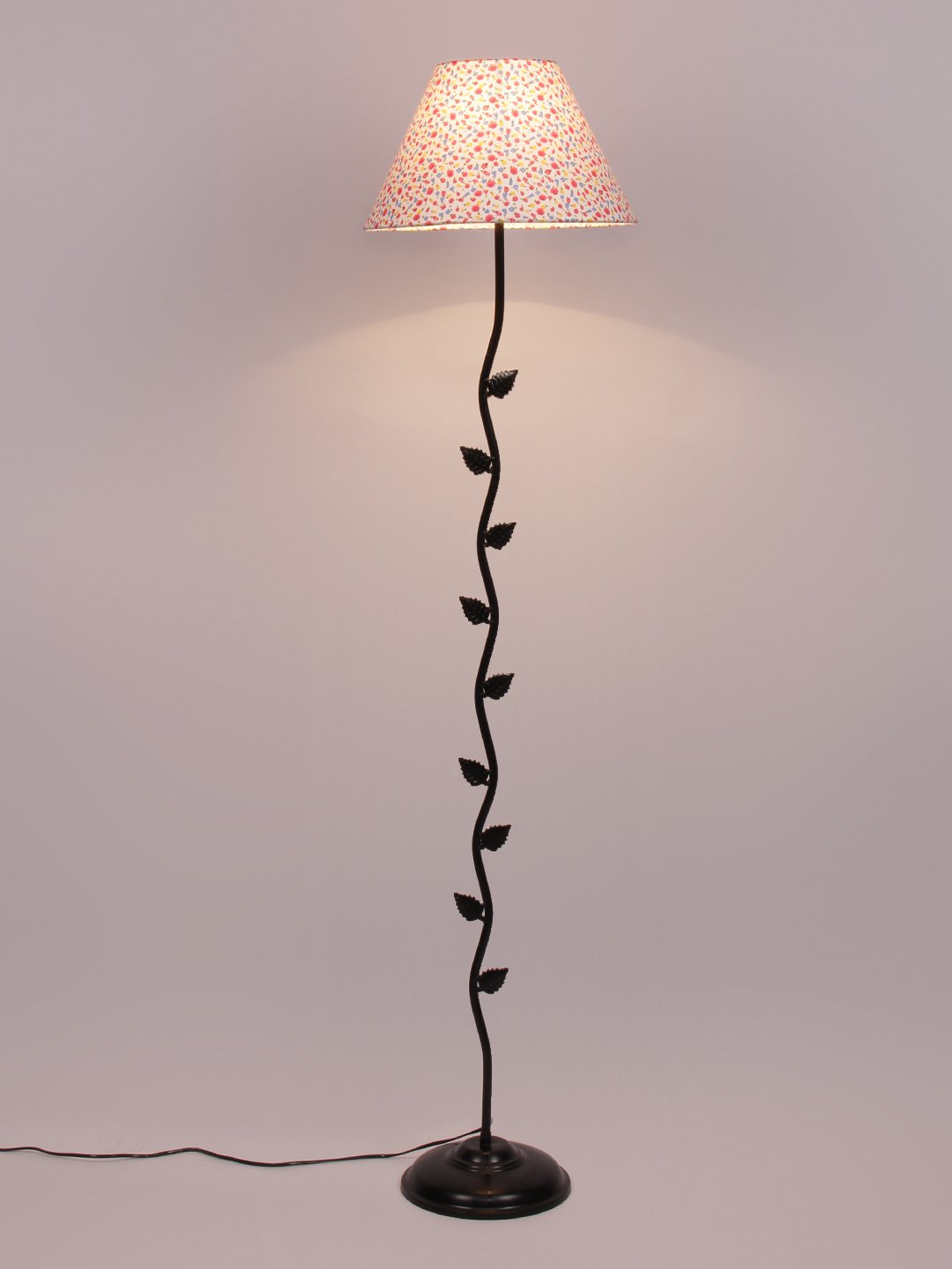Ambika Home Iron Leaf Floor Lamp with Printed Cotton Conical Shade, Powder Coated Metal Standing Lamp for Living Room, Hallway & Luxury Interiors - Image 4
