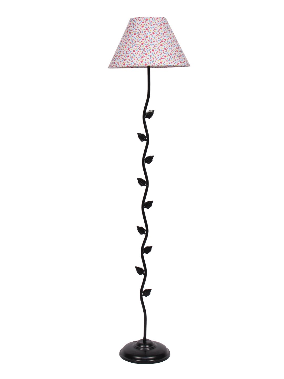 Ambika Home Iron Leaf Floor Lamp with Printed Cotton Conical Shade, Powder Coated Metal Standing Lamp for Living Room, Hallway & Luxury Interiors - Image 5
