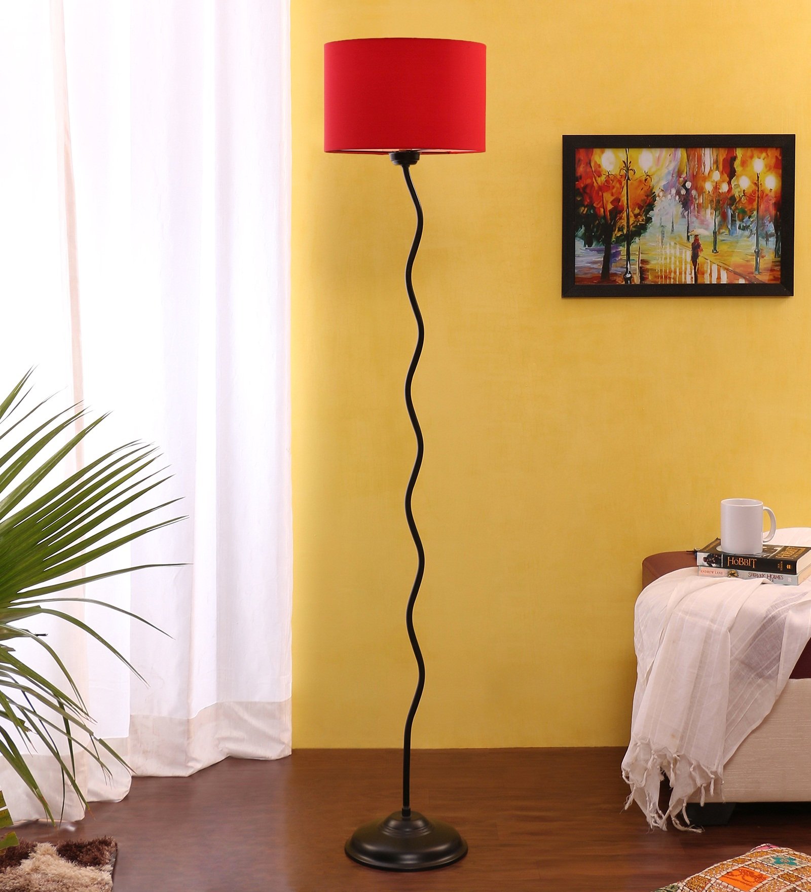 Ambika Home Red Cotton Zig Zag Floor Lamp | Modern Standing Lamp for Living Room, Bedroom & Home Decor - Image 2