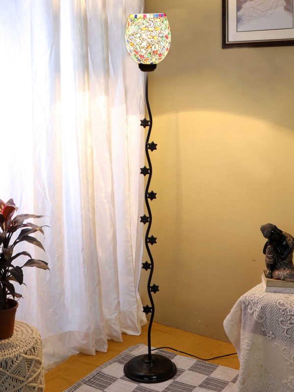 Ambika Home Heritage Crown off-white Shade Premium Iron Floor Lamp with Iron Base & Powder Coated Finish | E27 Holder Included Bulb - Image 13